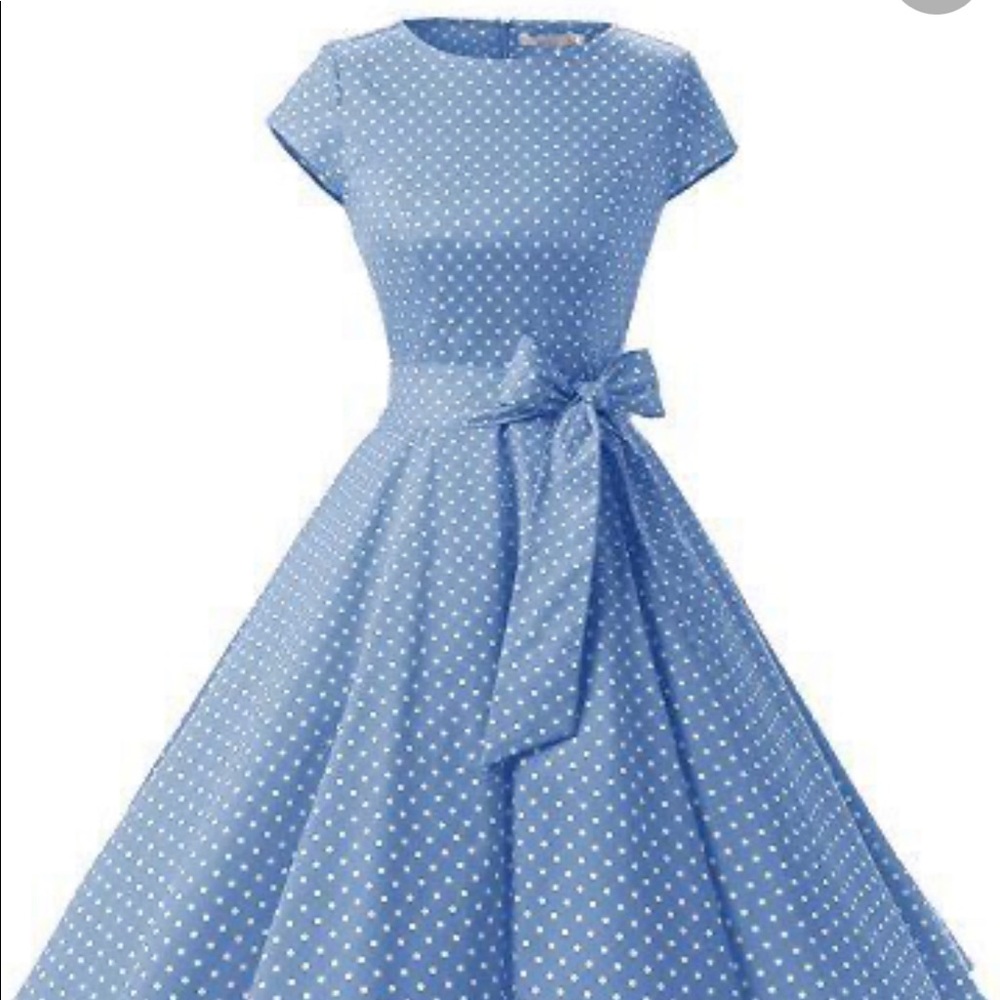 Dressystar blue & white polka dot dress